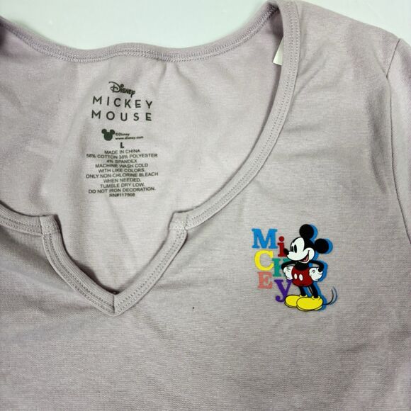 Disney Women’s Tee Short Sleeve Cropped Mickey Sz L Dusty Rose New Park Wear - Picture 2 of 7